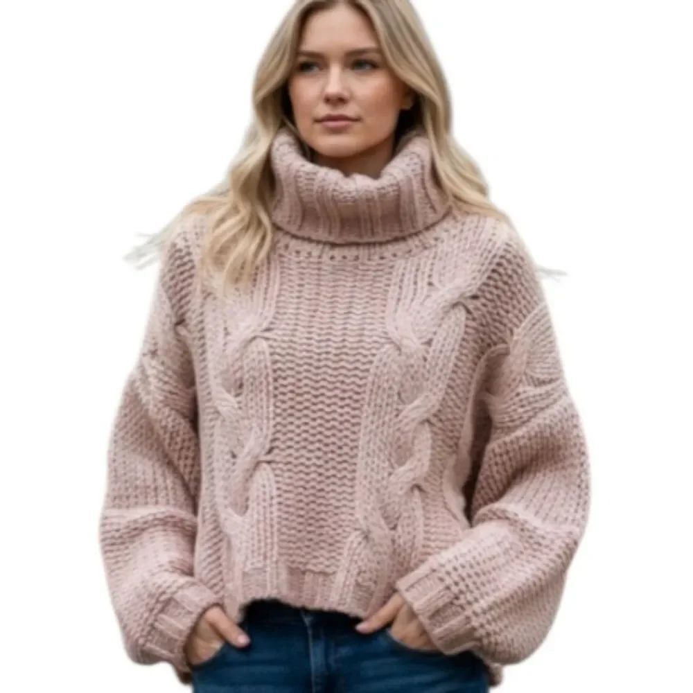 HYFVE Cable Knit Turtleneck Sweater - Blush Sz.S EUC
